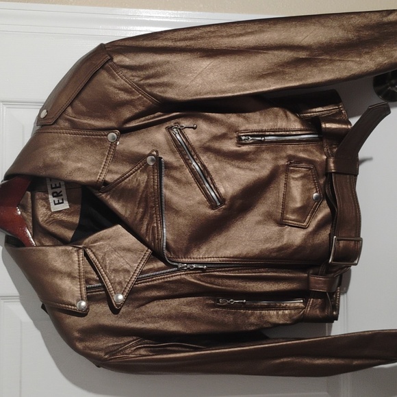 Erez Jackets & Blazers - Vintage EREZ metallic bronze leather moto biker cropped jacket Medium